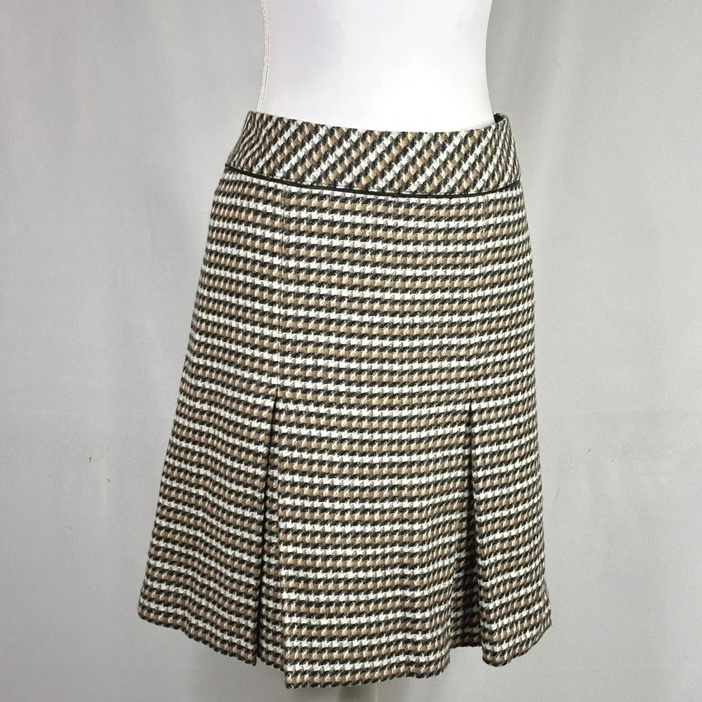 Talbots‎ Women's 12 Midi Skirt Black Brown Houndstooth Preppy Academia Heritage